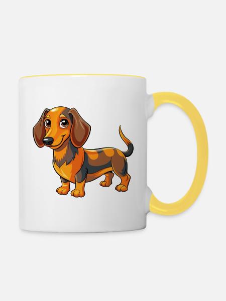 Dackel - Tasse zweifarbig - Weiß/Gelb