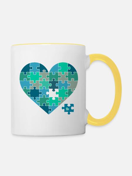 Puzzleherz Blaugrün - Tasse zweifarbig - Weiß/Gelb