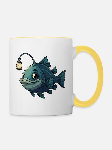 Leuchtfisch mit Laterne - Tasse zweifarbig - Weiß/Gelb