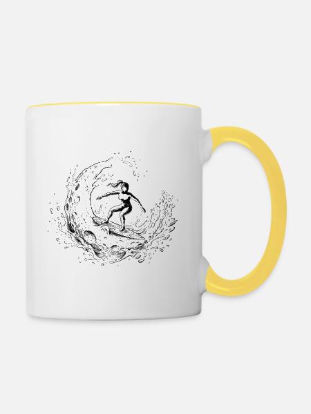 Kosmischer Mondsurfer - Tasse zweifarbig - Weiß/Gelb