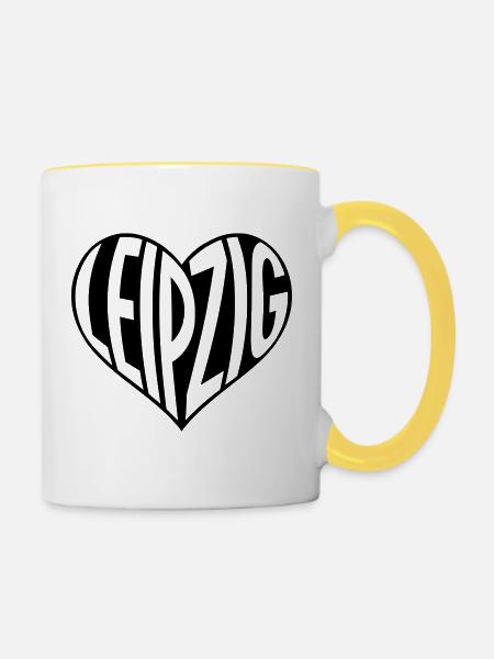 Leipzig Herz Typo - Tasse zweifarbig - Weiß/Gelb