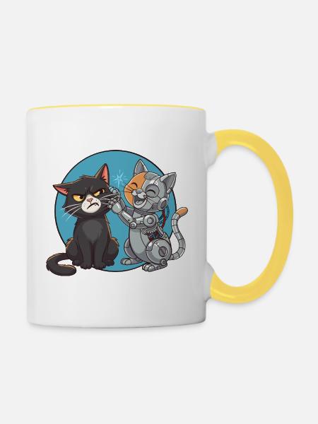 Chat und Roboter - Tasse zweifarbig - Weiß/Gelb