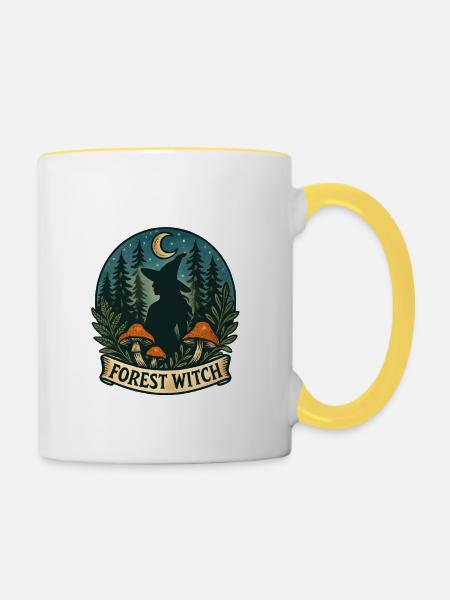 Waldhexe im Mondlicht - Tasse zweifarbig - Weiß/Gelb
