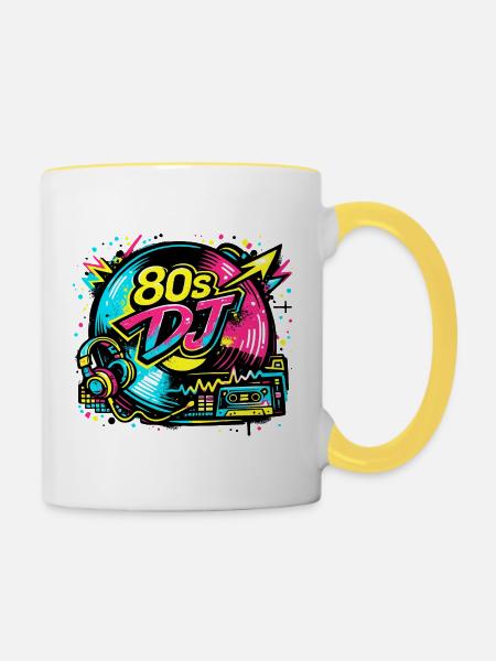 80er DJ Neon Vibe - Tasse zweifarbig - Weiß/Gelb