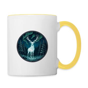 Aurora-Reh im Nachtwald - Tasse zweifarbig - Weiß/Gelb - Rechts