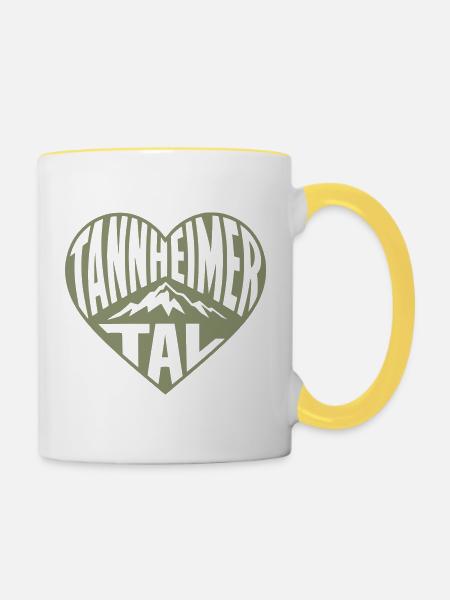 Tannheimer Tal Berg Herz Motiv - Tasse zweifarbig - Weiß/Gelb