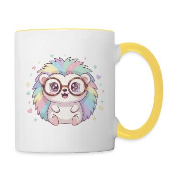 Rainbow hedgehog with glasses - Contrasting Mug - white/yellow - Right
