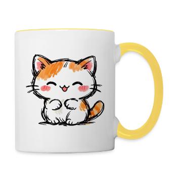 Kitten Watercolor Cuddly Cat - Contrasting Mug - white/yellow - Right