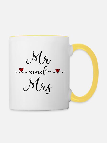 Mr and Mrs - Tasse zweifarbig - Weiß/Gelb
