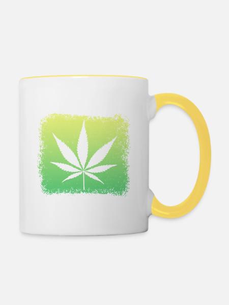 Cannabisblatt  Weed Kiffen - Tasse zweifarbig - Weiß/Gelb