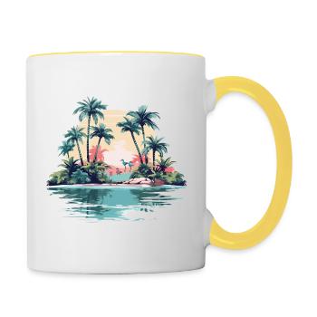 Île tropicale au coucher du soleil - Mug contrasté - blanc/jaune - Droite
