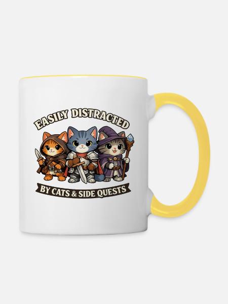 Kriegerkatzen und Nebenquests-Humor - Tasse zweifarbig - Weiß/Gelb