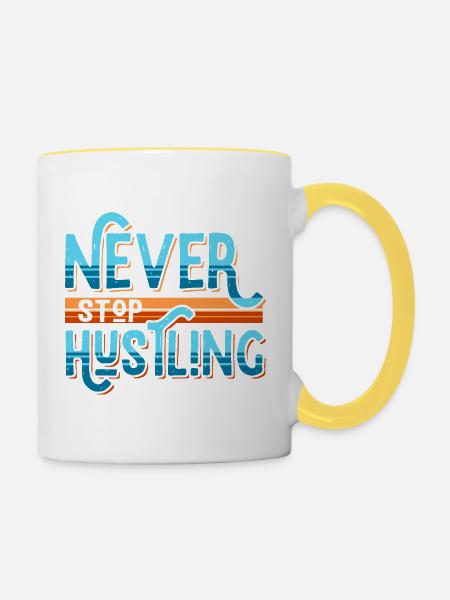 Never Stop Hustling Retro Stripes - Tasse zweifarbig - Weiß/Gelb
