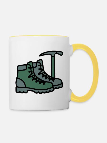 Wanderschuhe Eispickel Bergsteiger Alpen Wanderer - Tasse zweifarbig - Weiß/Gelb