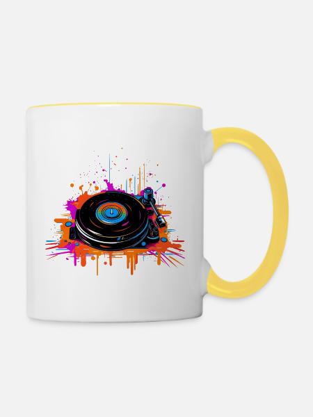 DJ Vinyl Vaporwave - Tasse zweifarbig - Weiß/Gelb