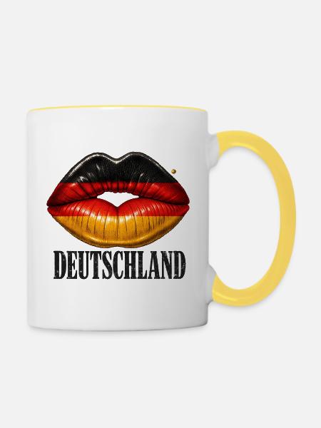 Lippen mit Deutschland-Flagge - Tasse zweifarbig - Weiß/Gelb