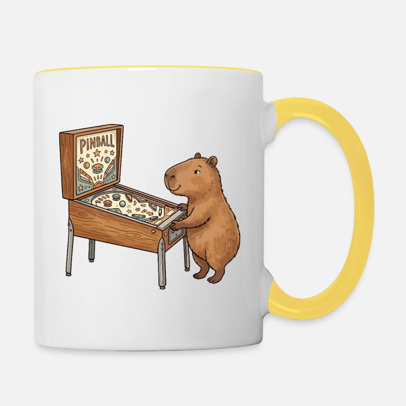 Bear at the pinball table - Contrasting Mug - white/yellow