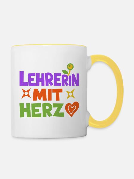 Lehrerin mit Herz!  - Tasse zweifarbig - Weiß/Gelb