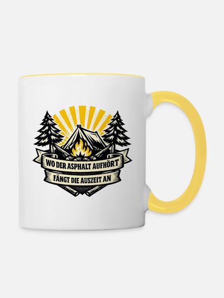 Camping-Auszeit am Waldfeuer - Tasse zweifarbig - Weiß/Gelb
