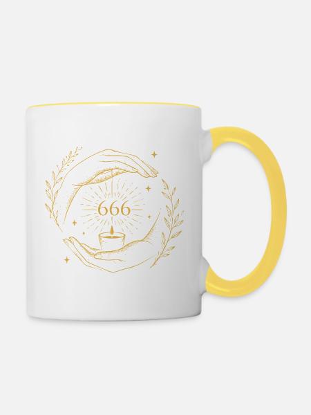 666 Kerzenbilanz - Tasse zweifarbig - Weiß/Gelb