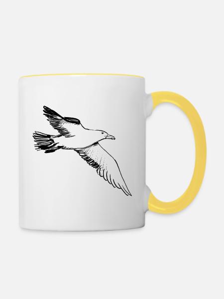Fliegende Möwe – Illustration - Tasse zweifarbig - Weiß/Gelb