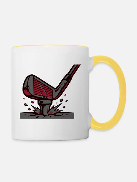 Golfschlaeger Abschlag Grafik - Tasse zweifarbig - Weiß/Gelb