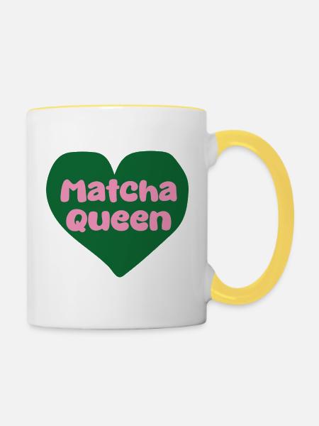 Matcha Queen Herzdesign - Tasse zweifarbig - Weiß/Gelb