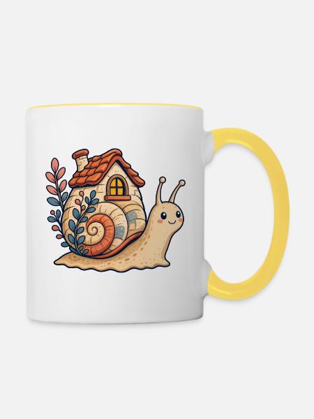 Schneckenhaus Illustration - Tasse zweifarbig - Weiß/Gelb