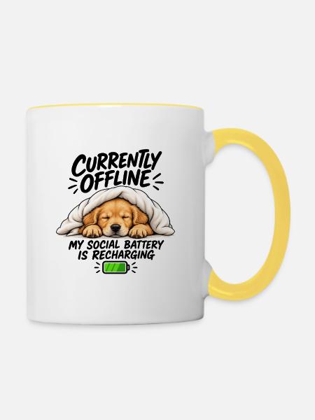 Kuschelhund im Schlaf - Tasse zweifarbig - Weiß/Gelb