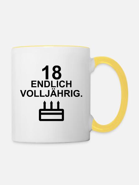 18 – Ab jetzt offiziell volljährig - Tasse zweifarbig - Weiß/Gelb