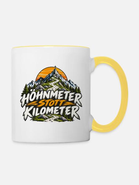Höhnmeter stott Kilometer - Tasse zweifarbig - Weiß/Gelb