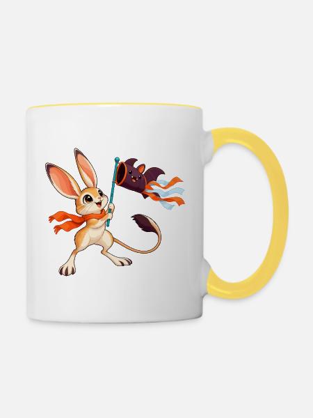 Hase mit Drachenbanner - Tasse zweifarbig - Weiß/Gelb