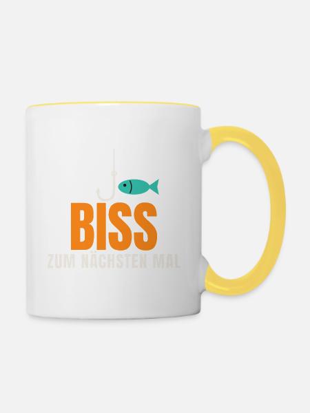 Biss zum nächsten Mal – Angler Spruch - Tasse zweifarbig - Weiß/Gelb