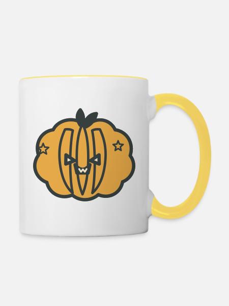 Lachender Kürbis Sternenhimmel - Tasse zweifarbig - Weiß/Gelb