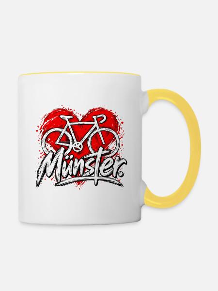 Münster Fahrrad Graffiti Herz - Tasse zweifarbig - Weiß/Gelb