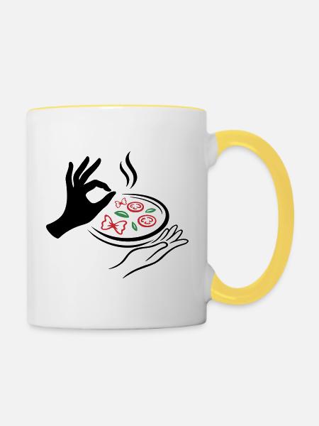 Pizza Lover – Italienische Pizza Geste - Tasse zweifarbig - Weiß/Gelb