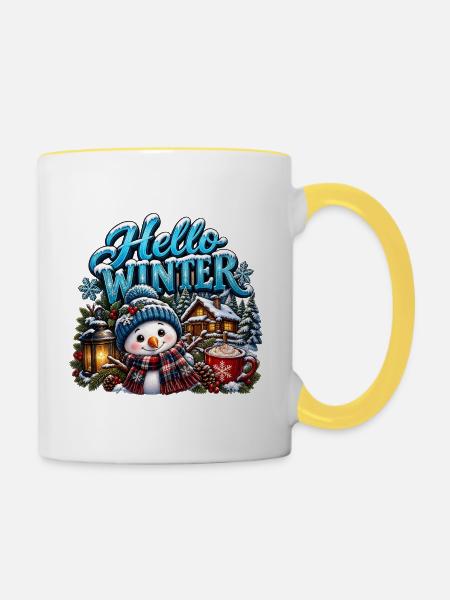 Hallo Winter-Schneemann - Tasse zweifarbig - Weiß/Gelb