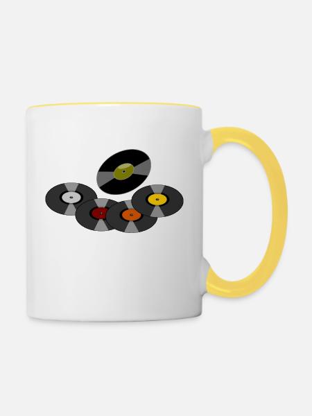 Schallplatten - Tasse zweifarbig - Weiß/Gelb
