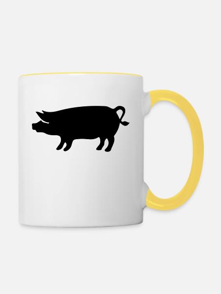 Schwein - Tasse zweifarbig - Weiß/Gelb