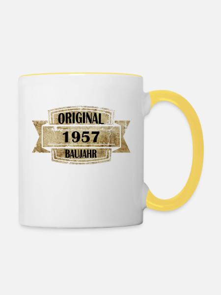 Baujahr 1957 - Tasse zweifarbig - Weiß/Gelb