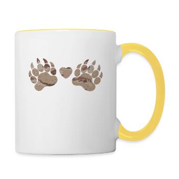 Camouflage paws paws claws desert camouflage heart - Contrasting Mug - white/yellow - Right
