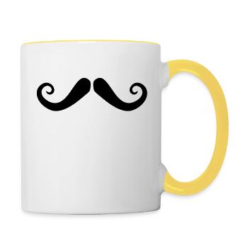 Schnurrbart - Tasse zweifarbig - Weiß/Gelb - Rechts