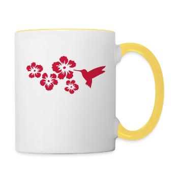 colibri fleurs d'hibiscus - Mug contrasté - blanc/jaune - Droite