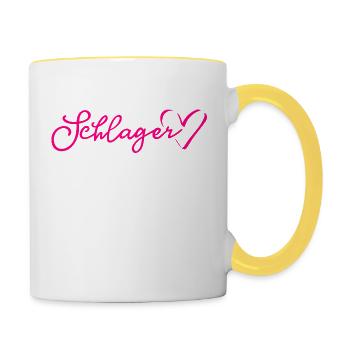 Schlager Mädl Dirndl Mädchen - Tasse zweifarbig - Weiß/Gelb - Rechts