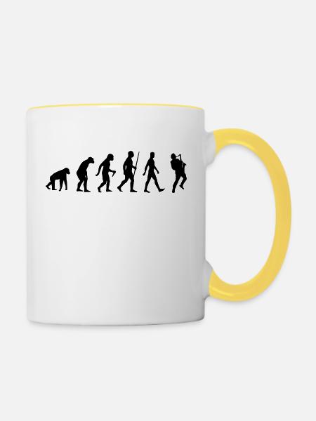 Saxophon, Saxophone, Musik, Instrument, Evolution - Tasse zweifarbig - Weiß/Gelb