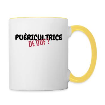 puéricultrice / puériculture / enfant / bébé - Mug contrasté - blanc/jaune - Droite