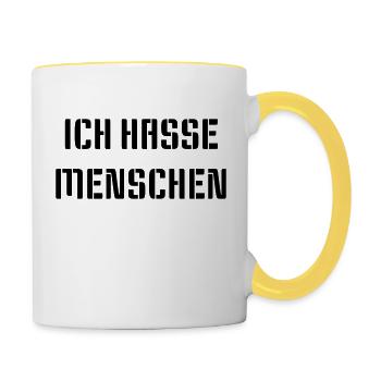 Ich hasse Menschen - Tasse zweifarbig - Weiß/Gelb - Rechts