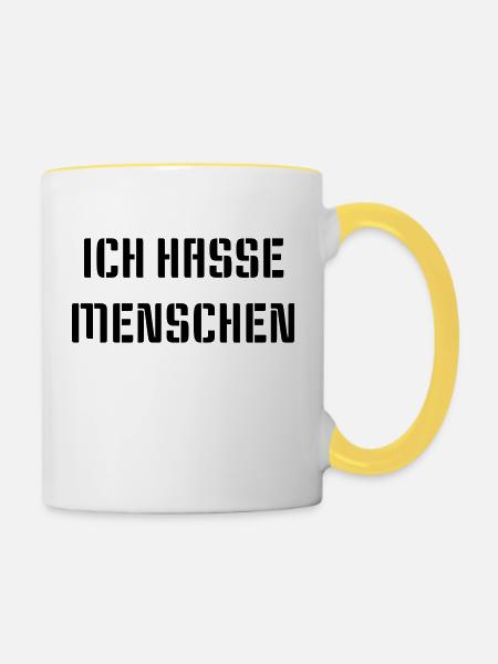 Ich hasse Menschen - Tasse zweifarbig - Weiß/Gelb