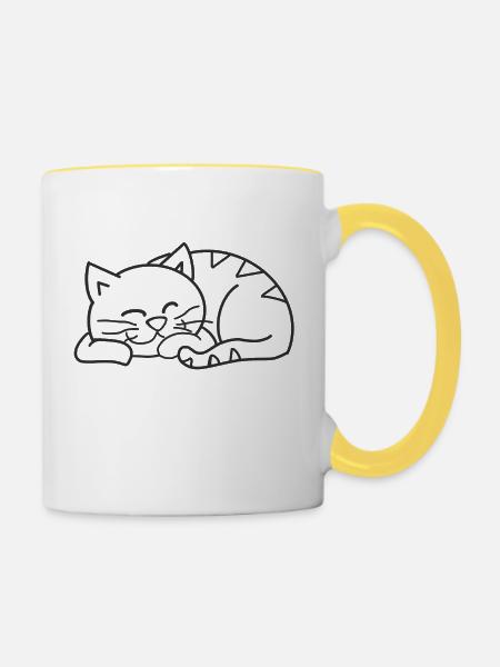 Schlafende Katze - Tasse zweifarbig - Weiß/Gelb