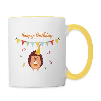 Hedgehog Happy Birthday - Contrasting Mug - white/yellow - Right